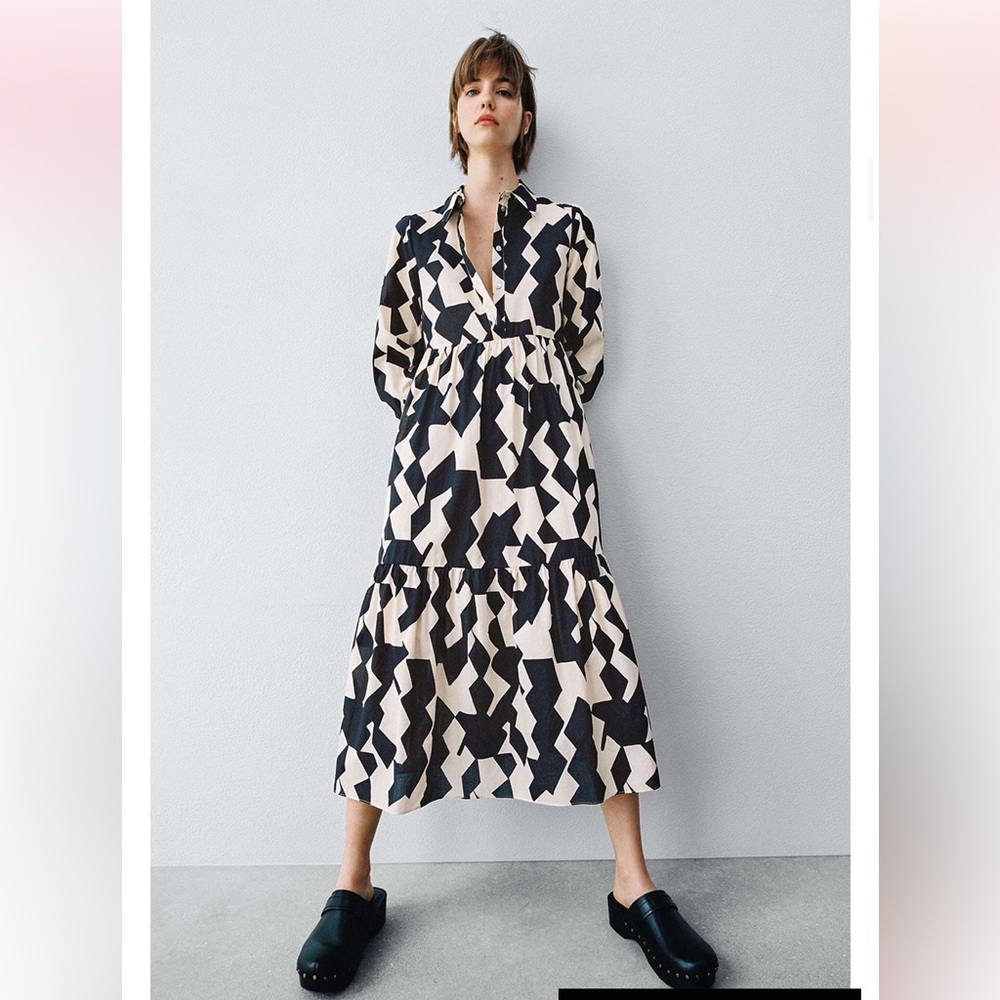 Zara Black and Cream Geometric Dress